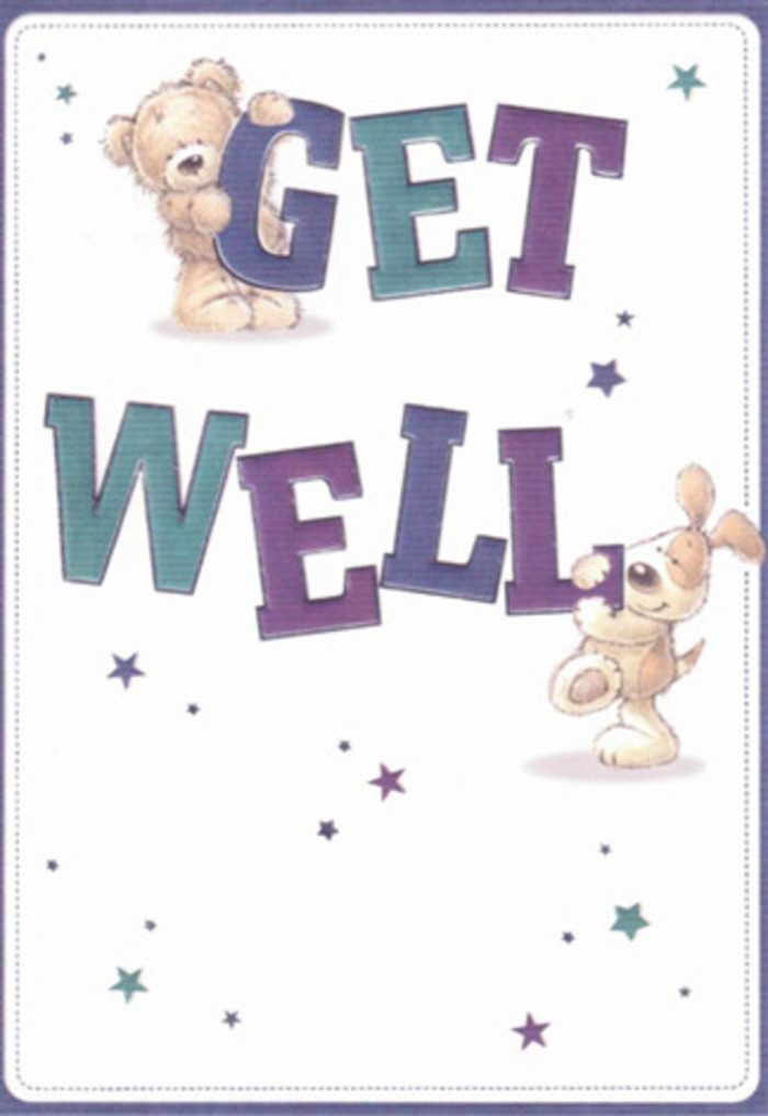 A card full of gentle reassurance, this get well design showcases the unique blend of creativity and friendliness found in Kings Cross. Friendly and whimsical, a teddy bear and puppy are lovingly illustrated as messengers of hope, their cartoon forms placed among twinkling stars that resemble wishes floating into the bright city air. Big, buoyant letters in aqua and purple anchor the artwork, their shading reminiscent of the vibrant urban murals that colour Kings Cross's railway arches. Textures sparkle with attention-a plush bear's fur and a puppy's floppy, velvety ears create a nearly tactile effect, inviting you to imagine their softness offering comfort on a rainy afternoon at home near Goods Way. The background is clean and white, creating a feeling of clarity and newly opened possibilities, perfect for lifting the spirits of someone resting nearby or recovering in a flat overlooking the canal. Each element mirrors the care and optimism found in a bouquet assembled just steps from St Pancras by Flowers Kings Cross, ready for delivery to friends or neighbours needing encouragement.