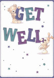 Radiating the buoyant spirit found throughout Kings Cross, this get well card features two cheerful characters-a huggable teddy bear and an animated puppy-together supporting the phrase 'Get Well' in bold, playful strokes of purple and teal. Their warm, expressive faces are the focal point, conveying the genuine compassion you'd expect from the close community near King's Place. Decorative stars twinkle amongst the lettering on a creamy white background, their array in calming shades of blue and violet conjuring up quiet wishes of hope. The bear's cozy fur and the puppy's plush ears are so vividly drawn, they almost seem to promise a comforting cuddle. This heartfelt scene, reminiscent of a hand-tied bouquet from a local florist, is both timeless and fresh-making it the perfect way to offer emotional support and kindness to someone recuperating in Kings Cross, paired or not with a vibrant delivery of seasonal blooms.